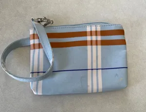 Women's Light Blue & Brown Plaid Wristlet Clutch One Size thumbnail 1
