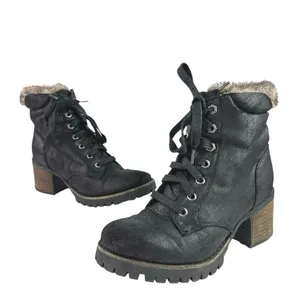 Steve Madden Women's Black Sherpa Faux Fur Lace-up Block Heel Winter Boots Sz 6 thumbnail 5