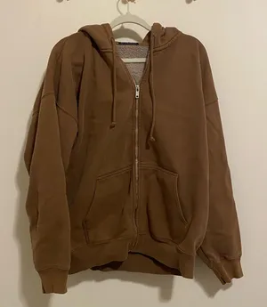 Brandy Melville Brown Oversized Full Zip Hoodie thumbnail 1