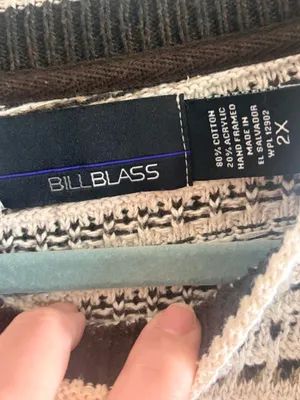 Bill Blass Beige and Black Textured Crewneck Sweater thumbnail 3