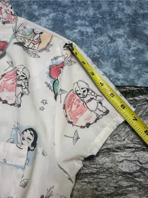 Disney Cream Short Sleeve Top with Multicolor Princess & Mermaid Sketches M thumbnail 6