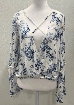 Altar'd State Blue and White Floral Blouse Size S thumbnail 1