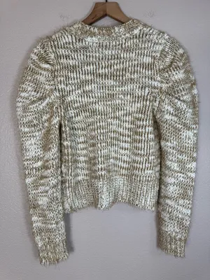Jacquie The Label V Neck Puff Sleeve Fiora Cardigan Knit Sweater Small Tan Fawn thumbnail 9