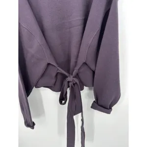 Zara Sweater Women Medium Plum Purple Tie Wrap Belted Chunky Thick Crewneck‎ thumbnail 8