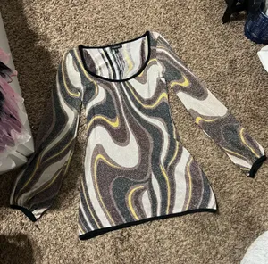 bebe Swirl Metallic Sheer Mini Dress - Black, White, Gold thumbnail 1