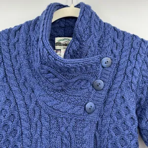 aran crafts sweater women Cable Knit XXS 2XS Blue 100 Merino Wool Fisher Core thumbnail 4