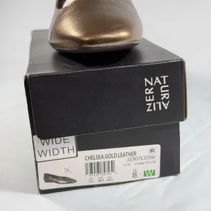 Naturalizer Size-8W Womens Chelsea Gold Leather Square Toe‎ Ballet Flats thumbnail 3