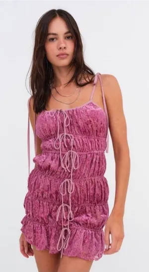 For Love & Lemons Taylor Swift Felicity Dress Pink Tassels Bows NWT thumbnail 1