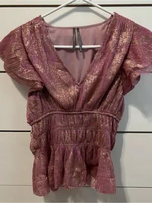 Anthropologie Pink Flutter Sleeve Blouse thumbnail 2