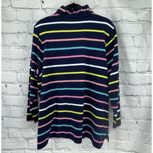 Crown & Ivy Womens Knit Top Navy Blue Stripe Ruffle Detail Preppy Coastal XXL thumbnail 3