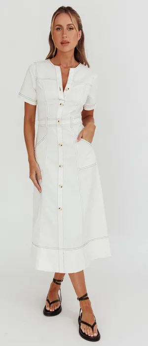 White Button Down Maxi Dress Selfie Leslie  thumbnail 1
