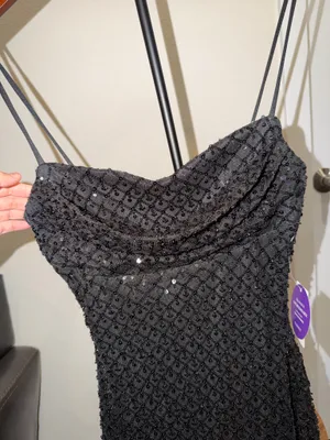 Brand New Windsor Black Sequin Cowl Neck Mini Dress Size Medium thumbnail 3