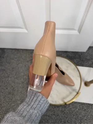 42 Gold Size 7.5M Nude Pointed Toe Clear Block Heel Ankle Booties NWOT thumbnail 6