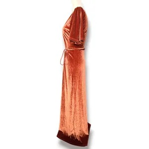 Baltic Born Katelyn Velvet Maxi Wrap Dress Cinnamon Rust XS Short Sleeve Gown thumbnail 5