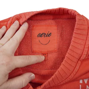 Aerie Mind In The Mtns Crewneck Sweatshirt Coral Orange Ribbed Pullover Womens M thumbnail 10