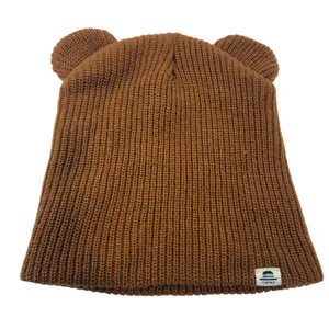 FURTALK Brown Bear Ear Knit Beanie Hat‎ Womens Ribbed Acrylic Winter Cap thumbnail 1