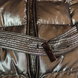 Lauren Ralph Lauren Womens M Gray Silver Belted Down Puffer Jacket Shiny thumbnail 8