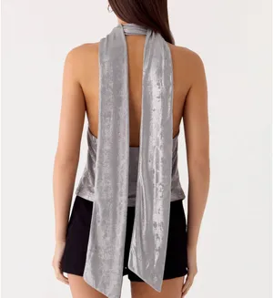Peppermayo Silver Iridescent Cowl Neck Scarf Top thumbnail 3