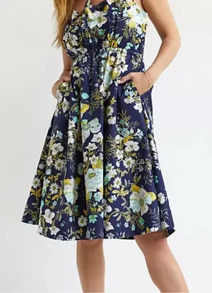 Anthropologie | Floral Ruffled Strapless Blue A-Line Dress, Size M thumbnail 1