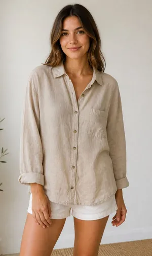 Old Navy Beige Boyfriend Button Down Shirt XL thumbnail 1