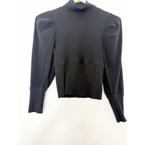 Free People Lala Top in Black Size Small Ribbed Puff Sleeve Cropped Minimalist thumbnail 10