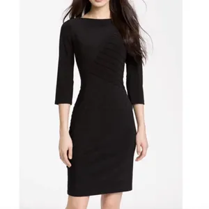 ADRIANNA PAPELL Black Shutter Pleat Pleated 3/4 Sleeve Jersey Knit Sheath Dress thumbnail 4