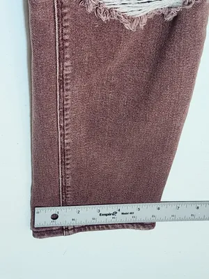 American Eagle Burgundy Pink Dyed Distressed Jeans Size 8 Long thumbnail 7
