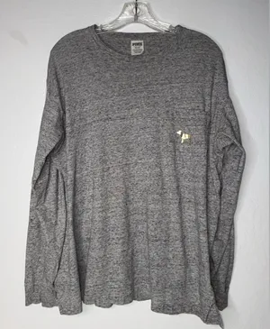 VICTORIAS SECRET PINK Shirt Rare Bling Big‎ Dog Campus Pocket Womens Size M Gray thumbnail 1