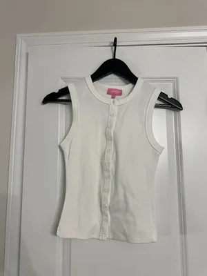 EDIKTED Basel Button Up Tank Top in White Size X-Small thumbnail 4