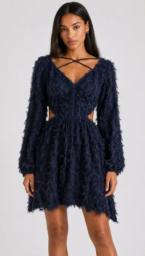 Current Air Textured Fit Flare Cutout Cocktail Party Navy Blue Dress XS NEW NWT thumbnail 1
