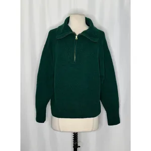 J. CREW Relaxed Half Zip Stretch Sweater Merino Wool Alpaca Dark Spruce Green M‎ thumbnail 2