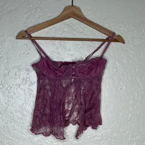 Out From Under Cherie Sheer Lace Babydoll Cami Rose‎ Pink Small thumbnail 2