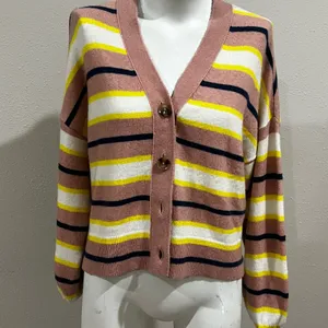 Ann Taylor pink striped button up cardigan thumbnail 2