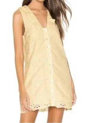 Tularosa Este Dress Size Small Butter‎ Yellow Eyelet Button Front Cottagecore thumbnail 1