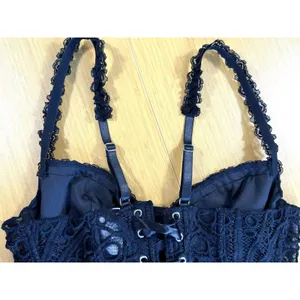 Black Lace Corset Top Bustier Lace Up Back Strappy Crop Tank Women's Size M⁠ thumbnail 8