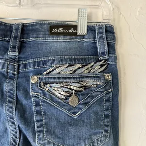 Stella in‎ Dreams Jeans Womens 9 29 Mid Rise Bootcut Sequin Pocket Denim SR116 thumbnail 9