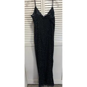 Stenay Black Silk Full Bead Gown & Jacket Sz 14 Adj Straps Lined Sparkle Formal thumbnail 11