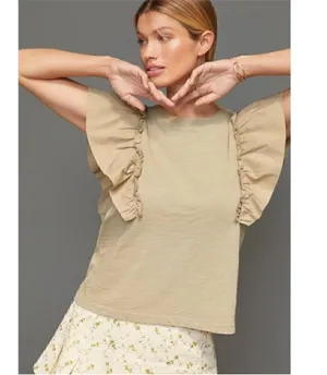 Aviator Nation Nation Ltd Para Boxy Tee Moss Ruffle Small Coquette Romantic Feminine Demure thumbnail 4
