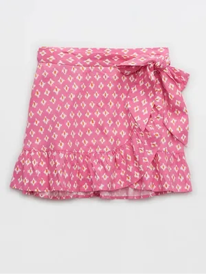 Aerie Pink Linen Blend Wrap Mini Skirt Ruffle Hem Cottagecore Medium thumbnail 4
