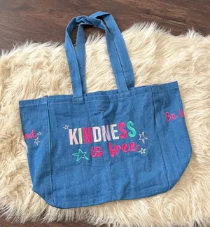 Hoodies For Heroes "kindness is free" Colorful Star Patch Denim Tote Bag thumbnail 1