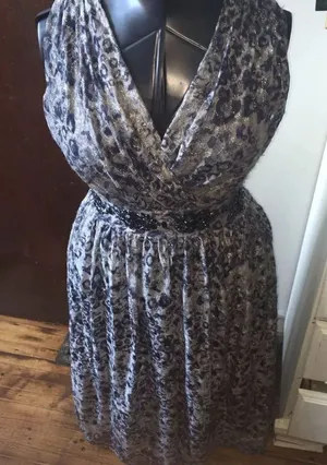 Reba blue cheetah v-neck beaded waist size 4 maxi dress thumbnail 1