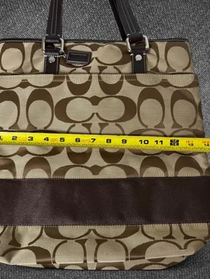 Coach Signature Jacquard Brown Leather Trim Tote Bag thumbnail 7