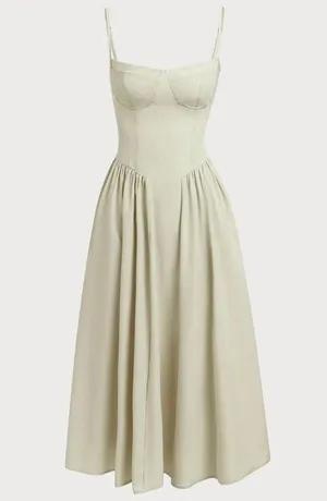 RIHOAS Green Square Neck Pocket Slip Midi Dress L thumbnail 6