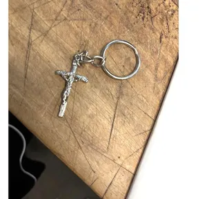 Silver-Tone Crucifix Keychain With Religious Jesus Cross Pendant thumbnail 4