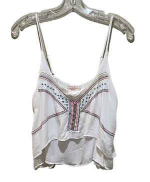 LF Native Rose Boho Tribal Embroidered Layered Blouse Tank Top White Size 10 thumbnail 1