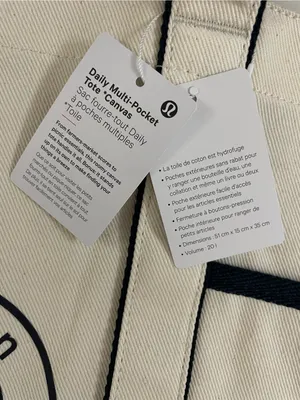 lululemon athletica Daily Multi Pocket Canvas Tote cream with Navy Logo NWT thumbnail 8