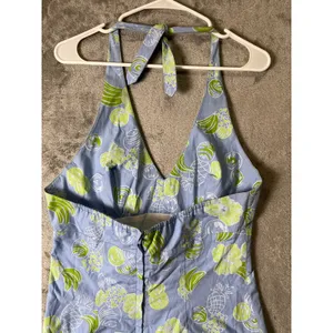 Vintage Lilly‎ Pulitzer Halter Sundress Blue Green Tropical Fruit Print Cotton 8 thumbnail 4