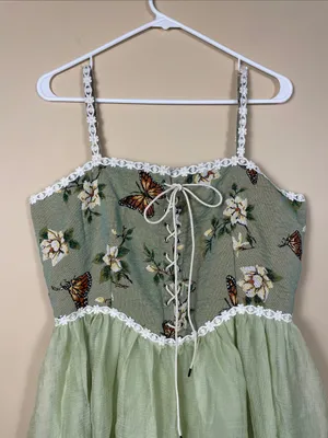 Cider Women’s Faeriecore Butterfly Floral Embroidered Lace-Up Tank Mini Dress thumbnail 2