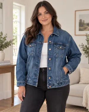 American Eagle Blue Denim Trucker Jacket Women’s Large thumbnail 7
