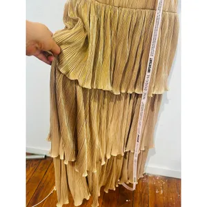 MAC DUGGAL Gold Metallic Plissé Square Neck Pleated Ruffle Belt Detail Dress 8 thumbnail 13